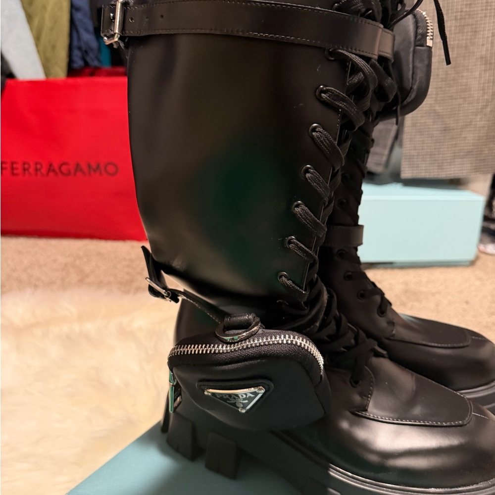 Black High-Top Boots with Side Pouch - Picture 3 of 8